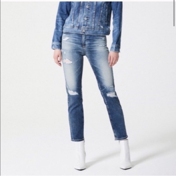 Ag Adriano Goldschmied Denim - AG The Isabelle High Rise Straight Crop Jeans AG41310 BW 19023 Distressed Sz 31R